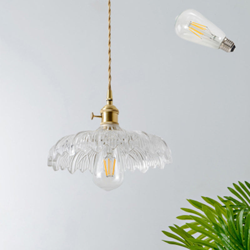Shaded Textured Glass Pendant Light Antique 1-Light Restaurant Hanging Light Fixture in Brass Brass D Clearhalo 'Ceiling Lights' 'Glass shade' 'Glass' 'Industrial Pendants' 'Industrial' 'Middle Century Pendants' 'Pendant Lights' 'Pendants' 'Tiffany' Lighting' 2216447