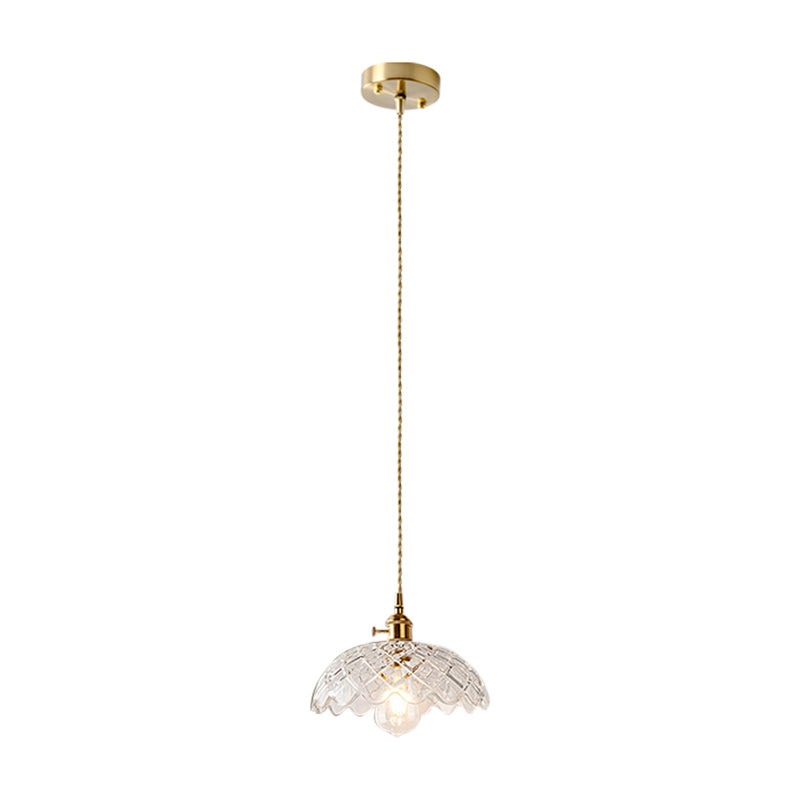 Shaded Textured Glass Pendant Light Antique 1-Light Restaurant Hanging Light Fixture in Brass Clearhalo 'Ceiling Lights' 'Glass shade' 'Glass' 'Industrial Pendants' 'Industrial' 'Middle Century Pendants' 'Pendant Lights' 'Pendants' 'Tiffany' Lighting' 2216448