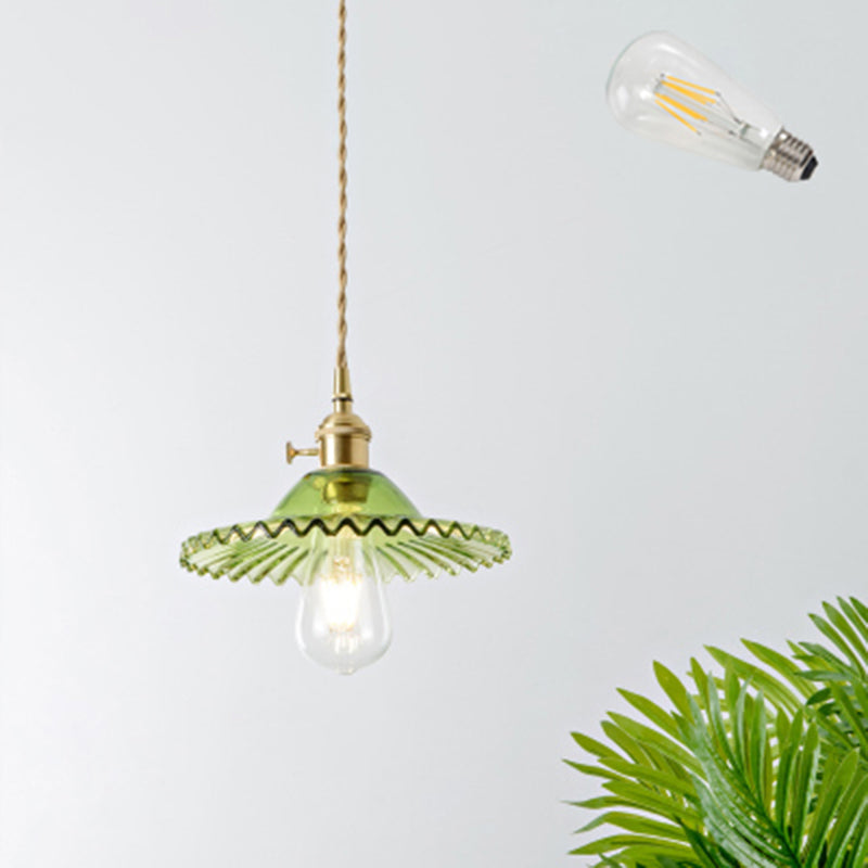 Shaded Textured Glass Pendant Light Antique 1-Light Restaurant Hanging Light Fixture in Brass Brass C Clearhalo 'Ceiling Lights' 'Glass shade' 'Glass' 'Industrial Pendants' 'Industrial' 'Middle Century Pendants' 'Pendant Lights' 'Pendants' 'Tiffany' Lighting' 2216449