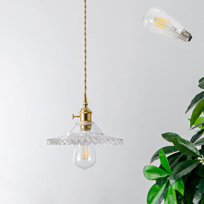 Shaded Textured Glass Pendant Light Antique 1-Light Restaurant Hanging Light Fixture in Brass Brass B Clearhalo 'Ceiling Lights' 'Glass shade' 'Glass' 'Industrial Pendants' 'Industrial' 'Middle Century Pendants' 'Pendant Lights' 'Pendants' 'Tiffany' Lighting' 2216452