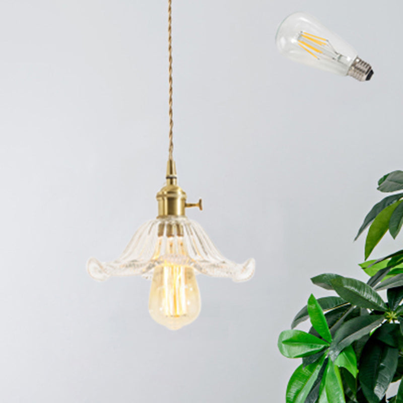 Shaded Textured Glass Pendant Light Antique 1-Light Restaurant Hanging Light Fixture in Brass Brass I Clearhalo 'Ceiling Lights' 'Glass shade' 'Glass' 'Industrial Pendants' 'Industrial' 'Middle Century Pendants' 'Pendant Lights' 'Pendants' 'Tiffany' Lighting' 2216454