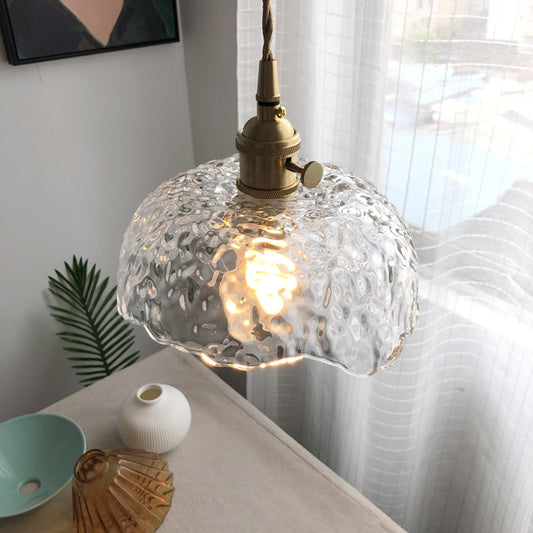 1-Light Pendant Light Antique Shaded Clear Hammered Glass Hanging Light Fixture for Dining Room Clearhalo 'Ceiling Lights' 'Glass shade' 'Glass' 'Industrial Pendants' 'Industrial' 'Middle Century Pendants' 'Pendant Lights' 'Pendants' 'Tiffany' Lighting' 2216466