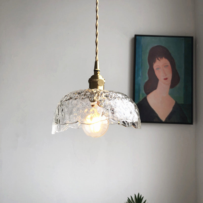1-Light Pendant Light Antique Shaded Clear Hammered Glass Hanging Light Fixture for Dining Room Clear Clearhalo 'Ceiling Lights' 'Glass shade' 'Glass' 'Industrial Pendants' 'Industrial' 'Middle Century Pendants' 'Pendant Lights' 'Pendants' 'Tiffany' Lighting' 2216467