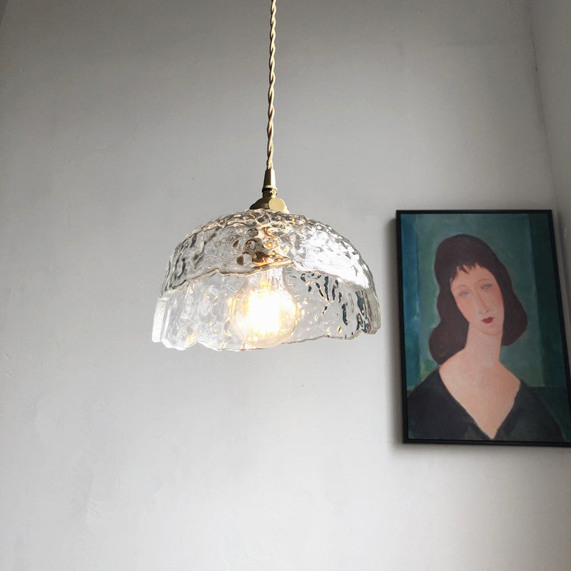 1-Light Pendant Light Antique Shaded Clear Hammered Glass Hanging Light Fixture for Dining Room Clearhalo 'Ceiling Lights' 'Glass shade' 'Glass' 'Industrial Pendants' 'Industrial' 'Middle Century Pendants' 'Pendant Lights' 'Pendants' 'Tiffany' Lighting' 2216468