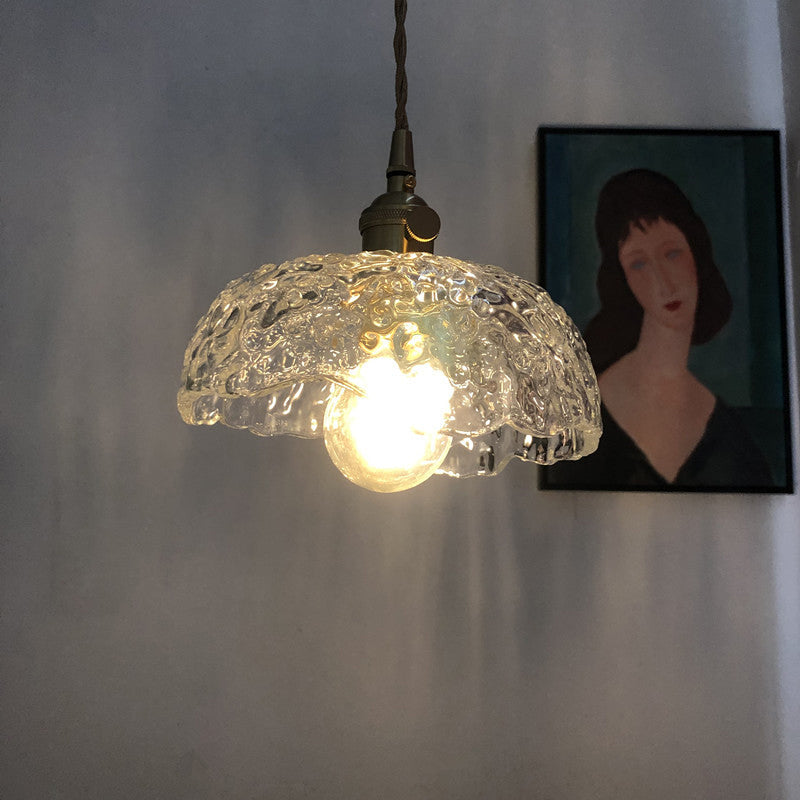 1-Light Pendant Light Antique Shaded Clear Hammered Glass Hanging Light Fixture for Dining Room Clearhalo 'Ceiling Lights' 'Glass shade' 'Glass' 'Industrial Pendants' 'Industrial' 'Middle Century Pendants' 'Pendant Lights' 'Pendants' 'Tiffany' Lighting' 2216469