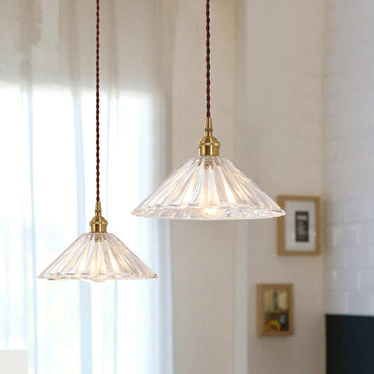 Cone Clear Ribbed Glass Hanging Light Simplicity 1 Bulb Restaurant Pendant Light Fixture Clearhalo 'Ceiling Lights' 'Lighting' 'Pendant Lights' 2216473_c2b5d135-a2ff-4983-a818-2c475ae8a7a2