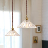 Cone Clear Ribbed Glass Hanging Light Simplicity 1 Bulb Restaurant Pendant Light Fixture Clearhalo 'Ceiling Lights' 'Lighting' 'Pendant Lights' 2216473_c2b5d135-a2ff-4983-a818-2c475ae8a7a2