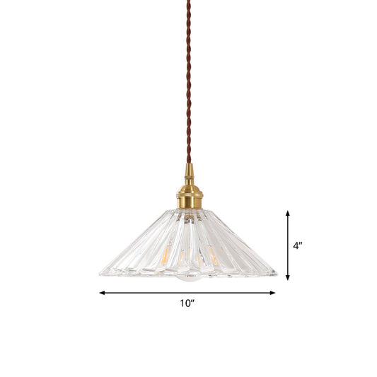 Cone Clear Ribbed Glass Hanging Light Simplicity 1��Bulb Restaurant Pendant Light Fixture Clearhalo 'Ceiling Lights' 'Glass shade' 'Glass' 'Industrial Pendants' 'Industrial' 'Middle Century Pendants' 'Pendant Lights' 'Pendants' 'Tiffany' Lighting' 2216474