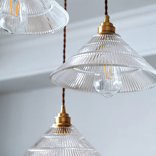 Single-Bulb Hanging Lamp Vintage Cone Ribbed Clear Glass Lighting Pendant for Dining Room Clearhalo 'Ceiling Lights' 'Glass shade' 'Glass' 'Industrial Pendants' 'Industrial' 'Middle Century Pendants' 'Pendant Lights' 'Pendants' 'Tiffany' Lighting' 2216490