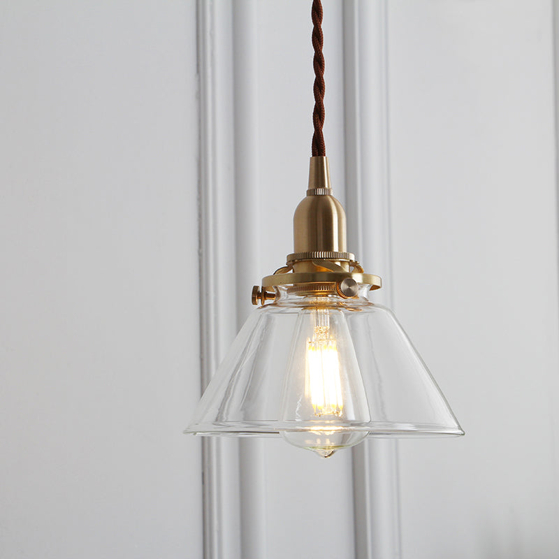 Conical Clear Glass Pendant Light Antique 1-Light Restaurant Hanging Light Fixture Clear A Clearhalo 'Ceiling Lights' 'Close To Ceiling Lights' 'Glass shade' 'Glass' 'Industrial Pendants' 'Industrial' 'Middle Century Pendants' 'Pendant Lights' 'Pendants' 'Tiffany' Lighting' 2216493
