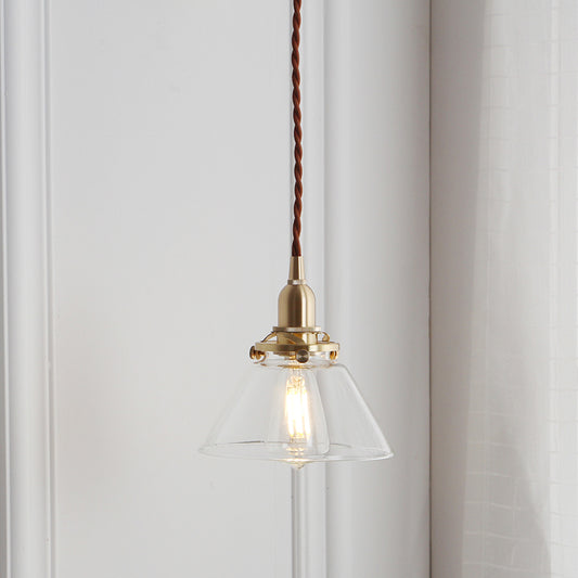 Conical Clear Glass Pendant Light Antique 1-Light Restaurant Hanging Light Fixture Clearhalo 'Ceiling Lights' 'Close To Ceiling Lights' 'Glass shade' 'Glass' 'Industrial Pendants' 'Industrial' 'Middle Century Pendants' 'Pendant Lights' 'Pendants' 'Tiffany' Lighting' 2216494