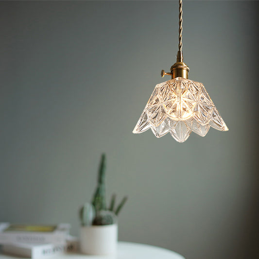 Clear Glass Scalloped Hanging Light Simplicity 1 Bulb Dining Room Pendant Light Fixture Clearhalo 'Ceiling Lights' 'Lighting' 'Pendant Lights' 2216497_8825b529-344b-4256-ac40-e3159d18df38