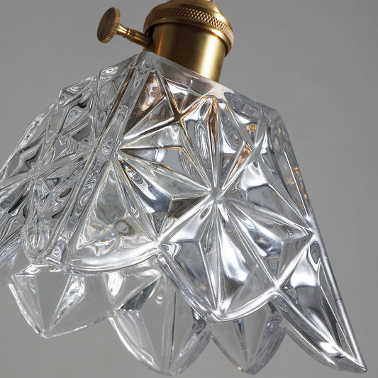 Clear Glass Scalloped Hanging Light Simplicity 1��Bulb Dining Room Pendant Light Fixture Clearhalo 'Ceiling Lights' 'Close To Ceiling Lights' 'Glass shade' 'Glass' 'Industrial Pendants' 'Industrial' 'Middle Century Pendants' 'Pendant Lights' 'Pendants' 'Tiffany' Lighting' 2216500