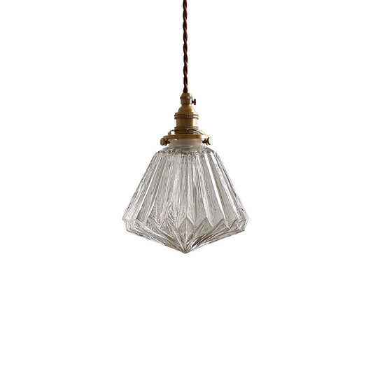 Ribbed Clear Glass Hanging Lamp Vintage Style Single-Bulb Restaurant Lighting Pendant Clearhalo 'Ceiling Lights' 'Glass shade' 'Glass' 'Industrial Pendants' 'Industrial' 'Middle Century Pendants' 'Pendant Lights' 'Pendants' 'Tiffany' Lighting' 2216515