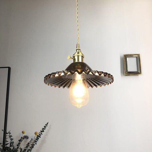 Ribbed Glass Cone Pendant Lighting Antique 1-Light Restaurant Hanging Light Fixture Smoke Gray Clearhalo 'Ceiling Lights' 'Glass shade' 'Glass' 'Industrial Pendants' 'Industrial' 'Middle Century Pendants' 'Pendant Lights' 'Pendants' 'Tiffany' Lighting' 2216519