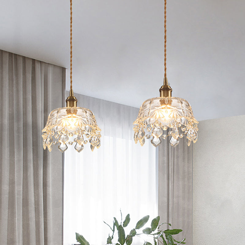 Single-Bulb Suspension Lighting Retro Style Dome Clear Glass Pendant Ceiling Light with Dangling Crystal Clearhalo 'Ceiling Lights' 'Glass shade' 'Glass' 'Industrial Pendants' 'Industrial' 'Middle Century Pendants' 'Pendant Lights' 'Pendants' 'Tiffany' Lighting' 2216551
