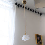 Textured White Glass Petal Hanging Lamp Vintage Single-Bulb Bedroom Lighting Pendant Textured White Clearhalo 'Ceiling Lights' 'Glass shade' 'Glass' 'Industrial Pendants' 'Industrial' 'Middle Century Pendants' 'Pendant Lights' 'Pendants' 'Tiffany' Lighting' 2216562