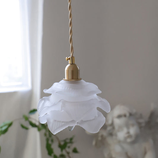 Textured White Glass Petal Hanging Lamp Vintage Single-Bulb Bedroom Lighting Pendant Clearhalo 'Ceiling Lights' 'Glass shade' 'Glass' 'Industrial Pendants' 'Industrial' 'Middle Century Pendants' 'Pendant Lights' 'Pendants' 'Tiffany' Lighting' 2216564