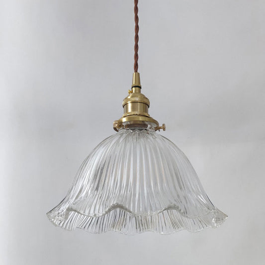 Floral Shade Clear Ribbed Glass Suspension Light Simplicity Living Room Pendant Light Fixture Clearhalo 'Ceiling Lights' 'Glass shade' 'Glass' 'Industrial Pendants' 'Industrial' 'Middle Century Pendants' 'Pendant Lights' 'Pendants' 'Tiffany' Lighting' 2216570