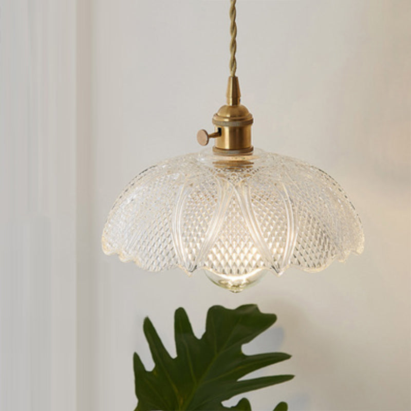 Antique Shaded Pendant Light 1-Light Clear Glass Hanging Light Fixture for Restaurant Clear J Clearhalo 'Ceiling Lights' 'Glass shade' 'Glass' 'Industrial Pendants' 'Industrial' 'Middle Century Pendants' 'Pendant Lights' 'Pendants' 'Tiffany' Lighting' 2216573