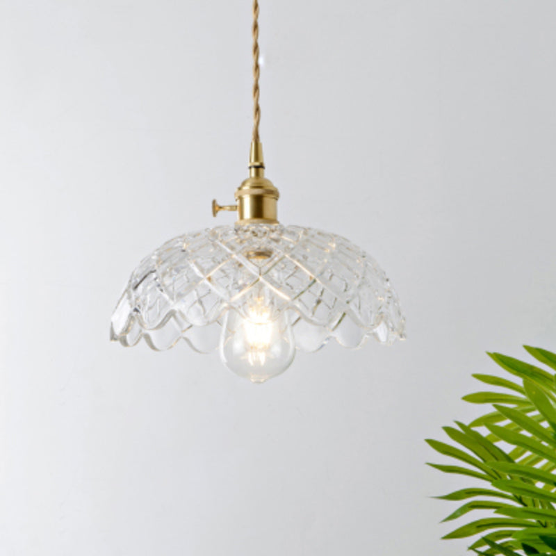 Antique Shaded Pendant Light 1-Light Clear Glass Hanging Light Fixture for Restaurant Clear P Clearhalo 'Ceiling Lights' 'Glass shade' 'Glass' 'Industrial Pendants' 'Industrial' 'Middle Century Pendants' 'Pendant Lights' 'Pendants' 'Tiffany' Lighting' 2216579
