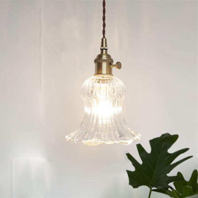 Antique Shaded Pendant Light 1-Light Clear Glass Hanging Light Fixture for Restaurant Clear O Clearhalo 'Ceiling Lights' 'Glass shade' 'Glass' 'Industrial Pendants' 'Industrial' 'Middle Century Pendants' 'Pendant Lights' 'Pendants' 'Tiffany' Lighting' 2216588