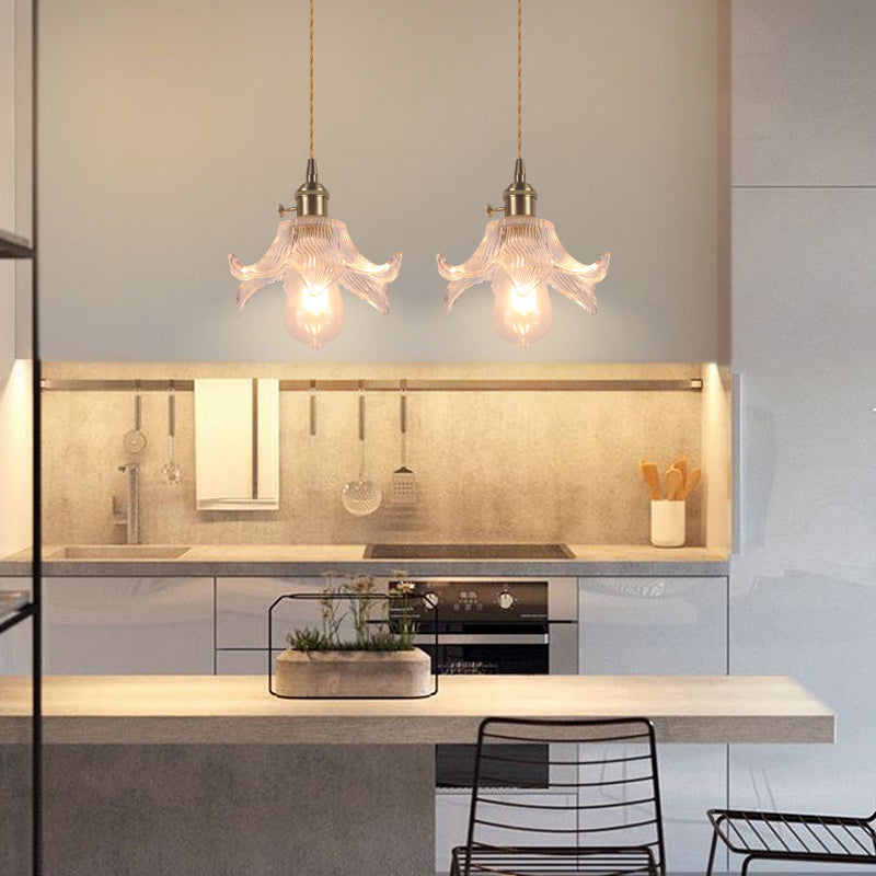 1��Bulb Hanging Light Retro Style Floral Textured Glass Pendant Light Fixture for Dining Room Clear D Clearhalo 'Ceiling Lights' 'Glass shade' 'Glass' 'Industrial Pendants' 'Industrial' 'Middle Century Pendants' 'Pendant Lights' 'Pendants' 'Tiffany' Lighting' 2216594