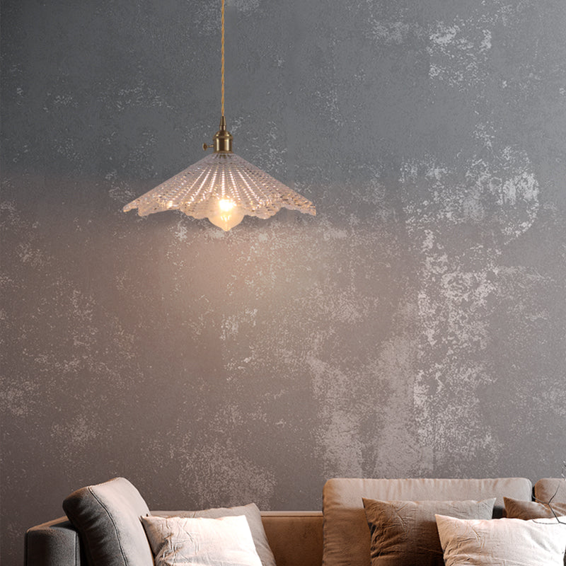 1��Bulb Hanging Light Retro Style Floral Textured Glass Pendant Light Fixture for Dining Room Clear B Clearhalo 'Ceiling Lights' 'Glass shade' 'Glass' 'Industrial Pendants' 'Industrial' 'Middle Century Pendants' 'Pendant Lights' 'Pendants' 'Tiffany' Lighting' 2216595