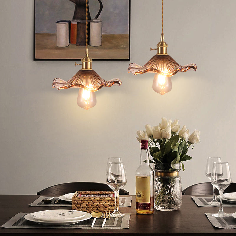 1 Bulb Hanging Light Retro Style Floral Textured Glass Pendant Light Fixture for Dining Room Coffee A Clearhalo 'Ceiling Lights' 'Lighting' 'Pendant Lights' 2216596_f830783d-bcba-4954-8762-90e85763e5a6