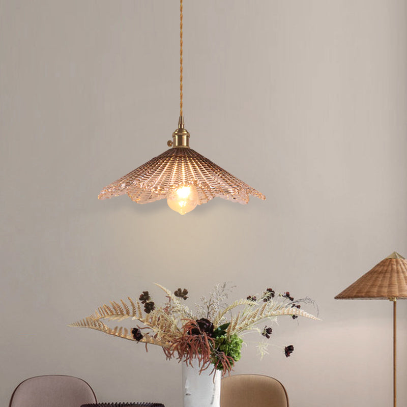 1 Bulb Hanging Light Retro Style Floral Textured Glass Pendant Light Fixture for Dining Room Coffee B Clearhalo 'Ceiling Lights' 'Lighting' 'Pendant Lights' 2216597_db138a22-8c21-4fd1-a688-9fbc5cedca54