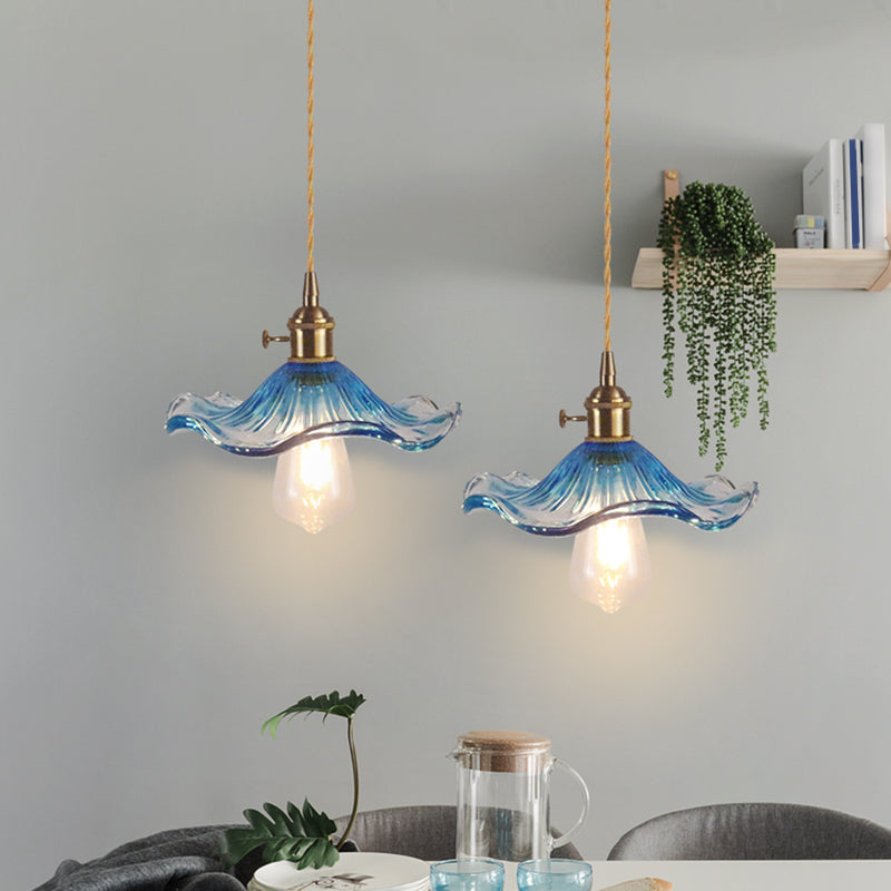 1 Bulb Hanging Light Retro Style Floral Textured Glass Pendant Light Fixture for Dining Room Blue A Clearhalo 'Ceiling Lights' 'Lighting' 'Pendant Lights' 2216602_e54cdb8e-73d7-4385-90a6-bdd3956a67f8