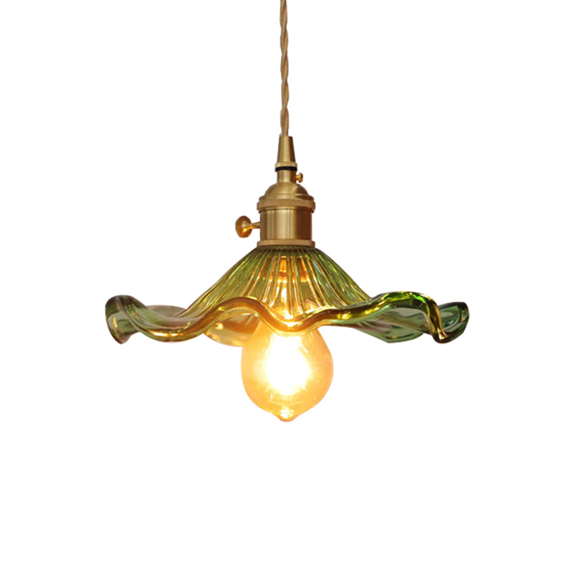 Lotus Leaf Green Glass Suspension Lighting Vintage 1-Light Corridor Pendant Ceiling Light Clearhalo 'Ceiling Lights' 'Glass shade' 'Glass' 'Industrial Pendants' 'Industrial' 'Middle Century Pendants' 'Pendant Lights' 'Pendants' 'Tiffany' Lighting' 2216607