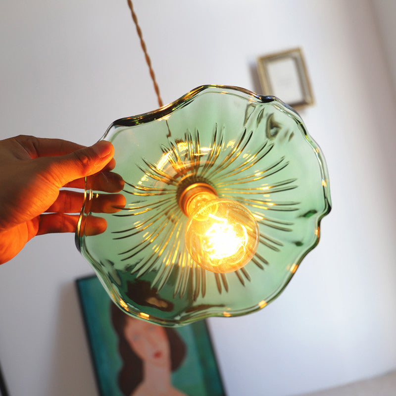 Lotus Leaf Green Glass Suspension Lighting Vintage 1-Light Corridor Pendant Ceiling Light Clearhalo 'Ceiling Lights' 'Glass shade' 'Glass' 'Industrial Pendants' 'Industrial' 'Middle Century Pendants' 'Pendant Lights' 'Pendants' 'Tiffany' Lighting' 2216609