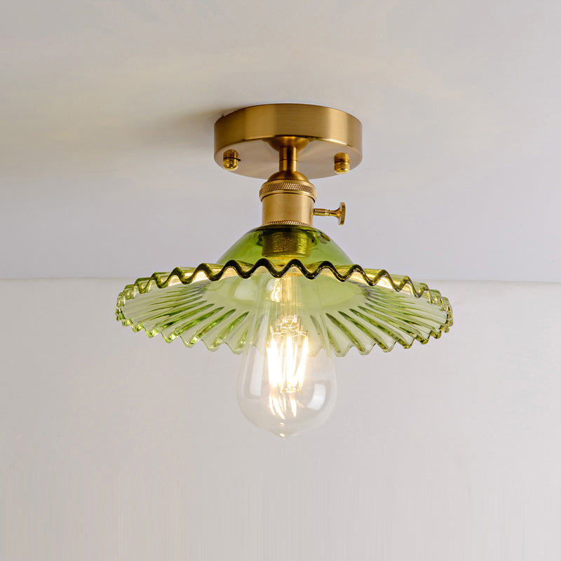 Single Textured Glass Flush Mount Light Retro Style Gold Shaded Corridor Semi Flush Ceiling Light Gold C Clearhalo 'Ceiling Lights' 'Close To Ceiling Lights' 'Close to ceiling' 'Glass shade' 'Glass' 'Semi-flushmount' Lighting' 2216636