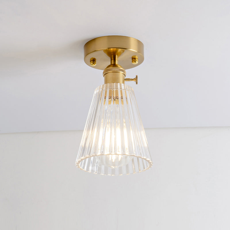 Single Textured Glass Flush Mount Light Retro Style Gold Shaded Corridor Semi Flush Ceiling Light Gold N Clearhalo 'Ceiling Lights' 'Close To Ceiling Lights' 'Close to ceiling' 'Glass shade' 'Glass' 'Semi-flushmount' Lighting' 2216638