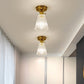 Single Textured Glass Flush Mount Light Retro Style Gold Shaded Corridor Semi Flush Ceiling Light Clearhalo 'Ceiling Lights' 'Close To Ceiling Lights' 'Close to ceiling' 'Glass shade' 'Glass' 'Semi-flushmount' Lighting' 2216640