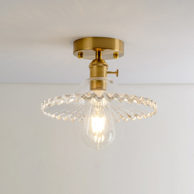 Single Textured Glass Flush Mount Light Retro Style Gold Shaded Corridor Semi Flush Ceiling Light Gold B Clearhalo 'Ceiling Lights' 'Close To Ceiling Lights' 'Close to ceiling' 'Glass shade' 'Glass' 'Semi-flushmount' Lighting' 2216642