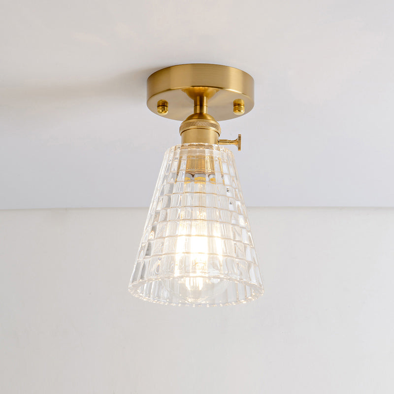 Single Textured Glass Flush Mount Light Retro Style Gold Shaded Corridor Semi Flush Ceiling Light Gold O Clearhalo 'Ceiling Lights' 'Close To Ceiling Lights' 'Close to ceiling' 'Glass shade' 'Glass' 'Semi-flushmount' Lighting' 2216643