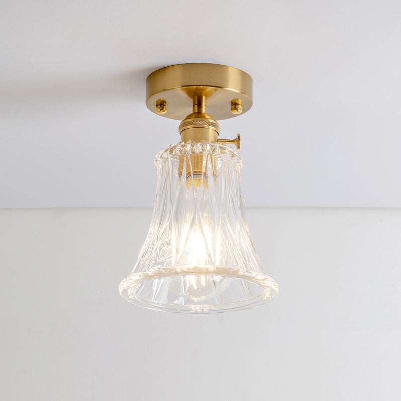 Single Textured Glass Flush Mount Light Retro Style Gold Shaded Corridor Semi Flush Ceiling Light Gold P Clearhalo 'Ceiling Lights' 'Close To Ceiling Lights' 'Close to ceiling' 'Glass shade' 'Glass' 'Semi-flushmount' Lighting' 2216644