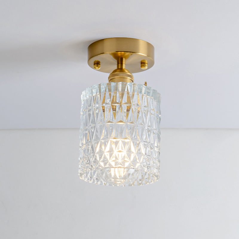 Single Textured Glass Flush Mount Light Retro Style Gold Shaded Corridor Semi Flush Ceiling Light Gold K Clearhalo 'Ceiling Lights' 'Close To Ceiling Lights' 'Close to ceiling' 'Glass shade' 'Glass' 'Semi-flushmount' Lighting' 2216645