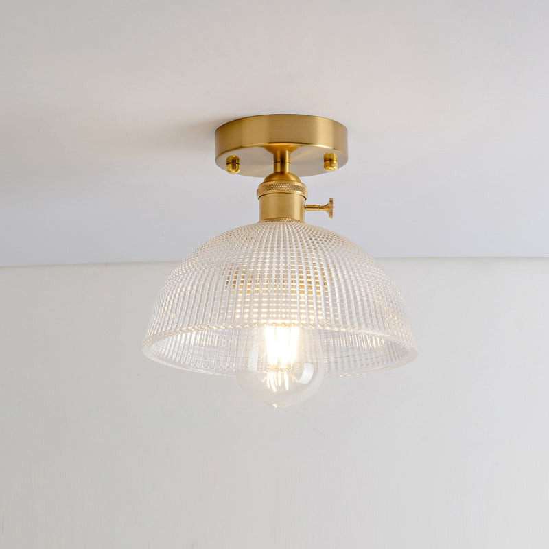 Single Textured Glass Flush Mount Light Retro Style Gold Shaded Corridor Semi Flush Ceiling Light Gold G Clearhalo 'Ceiling Lights' 'Close To Ceiling Lights' 'Close to ceiling' 'Glass shade' 'Glass' 'Semi-flushmount' Lighting' 2216648