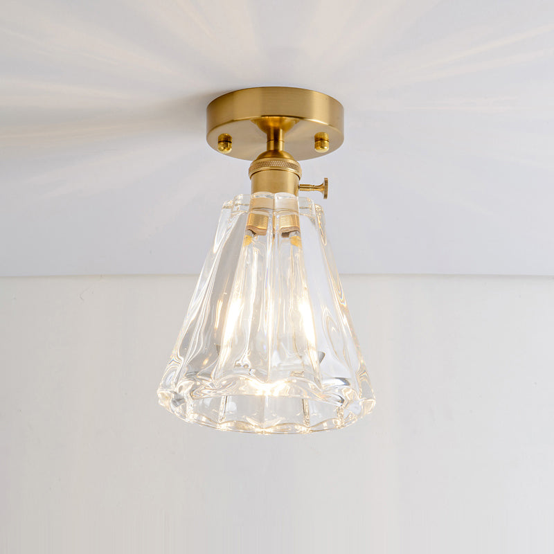 Single Textured Glass Flush Mount Light Retro Style Gold Shaded Corridor Semi Flush Ceiling Light Gold L Clearhalo 'Ceiling Lights' 'Close To Ceiling Lights' 'Close to ceiling' 'Glass shade' 'Glass' 'Semi-flushmount' Lighting' 2216650