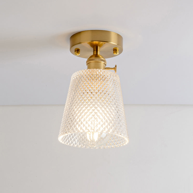 Single Textured Glass Flush Mount Light Retro Style Gold Shaded Corridor Semi Flush Ceiling Light Gold M Clearhalo 'Ceiling Lights' 'Close To Ceiling Lights' 'Close to ceiling' 'Glass shade' 'Glass' 'Semi-flushmount' Lighting' 2216651