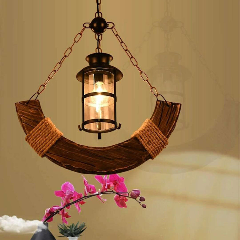 Clear Glass Cylindrical Ceiling Light Industrial 1 Head Restaurant Hanging Pendant Light in Distressed Wood Clearhalo 'Ceiling Lights' 'Lighting' 'Pendant Lights' 2216668_6469123e-edf5-43c0-a21b-22f4a34046b3