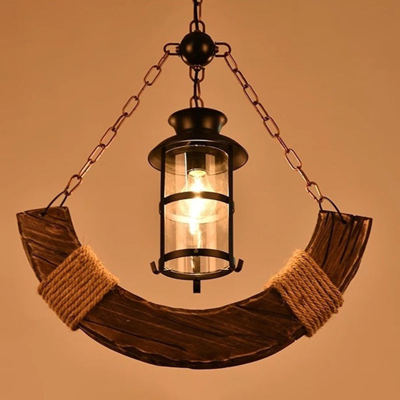 Clear Glass Cylindrical Ceiling Light Industrial 1 Head Restaurant Hanging Pendant Light in Distressed Wood Clearhalo 'Ceiling Lights' 'Lighting' 'Pendant Lights' 2216669_ea2a4d8a-80b2-4d4a-9cfd-9a85f15d33d7
