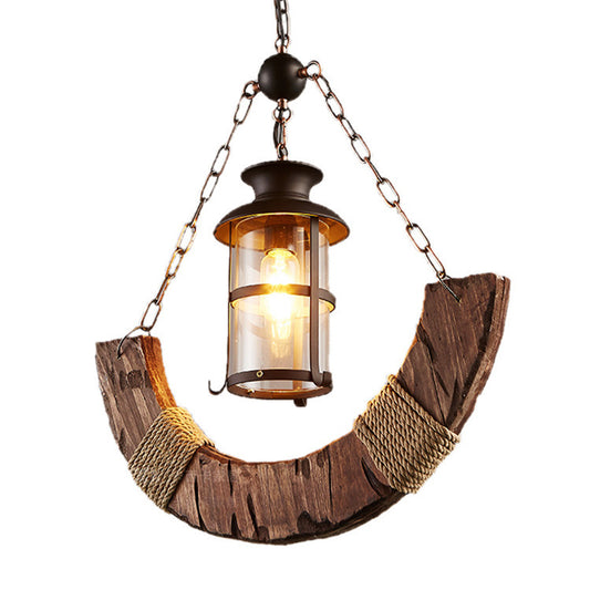 Clear Glass Cylindrical Ceiling Light Industrial 1 Head Restaurant Hanging Pendant Light in Distressed Wood Clearhalo 'Ceiling Lights' 'Lighting' 'Pendant Lights' 2216670_64a60c3d-c2bd-4fe2-8ede-0379a8672304