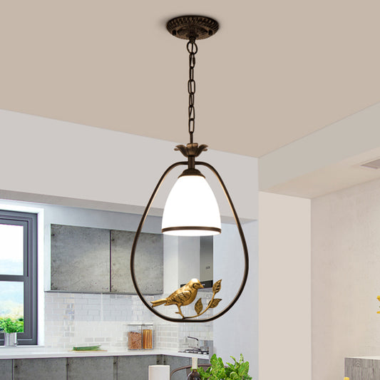 Bell Handblown Glass Ceiling Light Retro Single Dining Room Hanging Light with Bird and Branch Decor in Black Clearhalo 'Ceiling Lights' 'Pendant Lights' 'Pendants' Lighting' 2216728