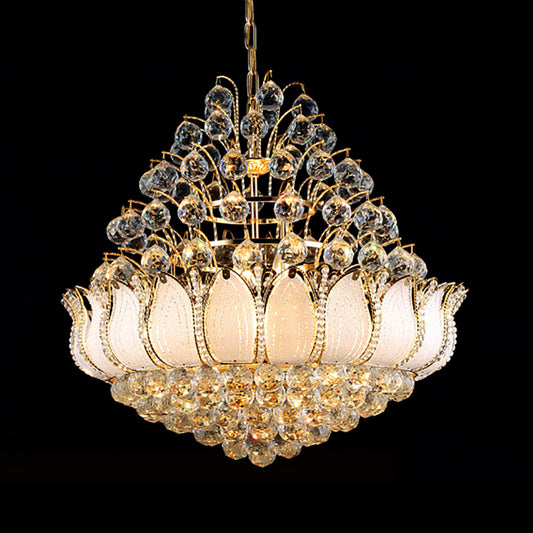 Gold Lotus Hanging Light Contemporary 9/11 Lights Faceted Crystal Ball Chandelier Light Fixture, 18.5"/23.5" Wide Clearhalo 'Ceiling Lights' 'Chandeliers' 'Modern Chandeliers' 'Modern' Lighting' 221673