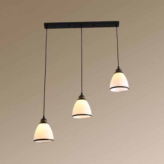 Tapered Dining Room Multi Ceiling Lamp Rustic Frosted Glass 3 Heads Black Suspension Light Fixture Black C Linear Clearhalo 'Ceiling Lights' 'Close To Ceiling Lights' 'Glass shade' 'Glass' 'Pendant Lights' 'Pendants' Lighting' 2216743