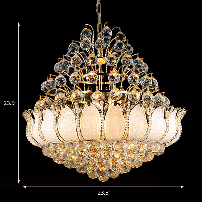 Gold Lotus Hanging Light Contemporary 9/11 Lights Faceted Crystal Ball Chandelier Light Fixture, 18.5"/23.5" Wide Clearhalo 'Ceiling Lights' 'Chandeliers' 'Modern Chandeliers' 'Modern' Lighting' 221675